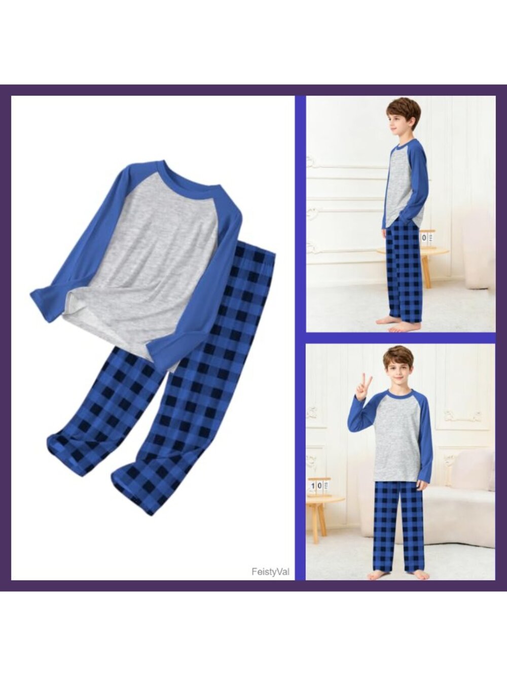 Boys 100% Cotton Pajama Set Long Sleeve Top and Pants